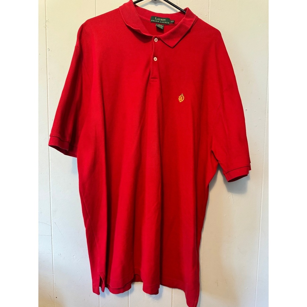 Lauren Ralph Lauren Mens XXL Red Pique Cotton Crest Logo Polo Shirt Short Sleeve